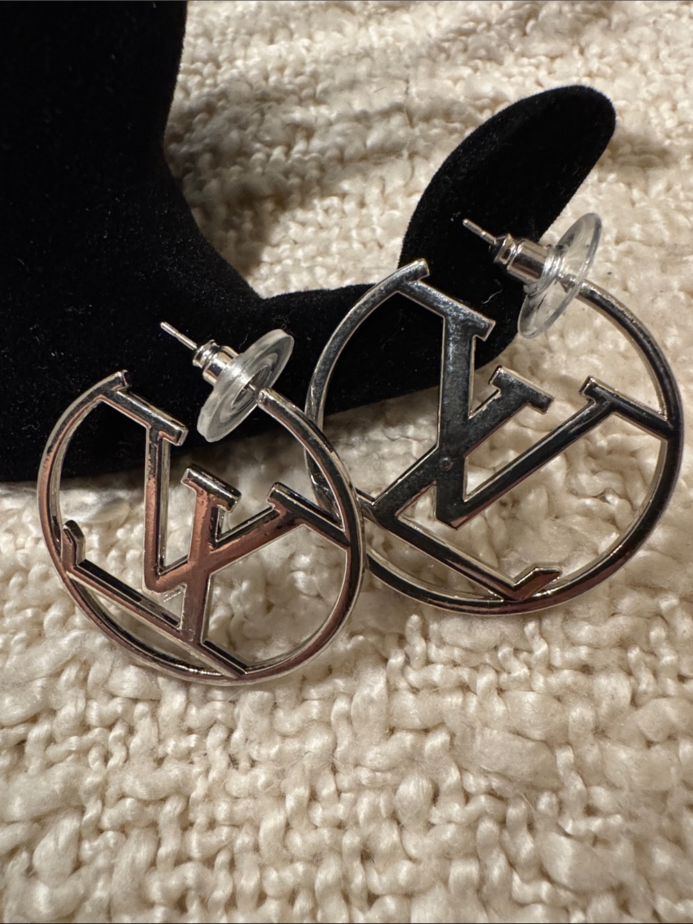 LV Silver Tone Hoop Earrings